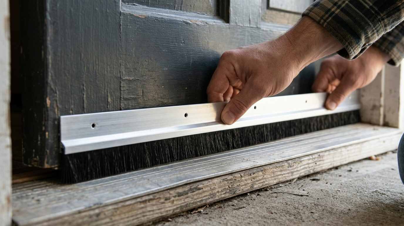 Door sweep held against the bottom of a door