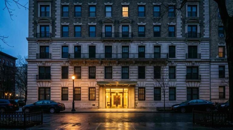Apartment building at blue hour