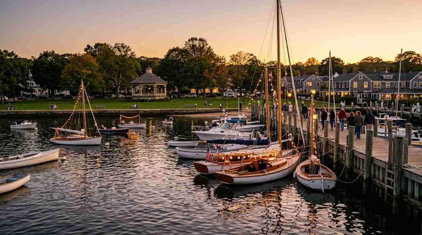 Boats floating near harbor dock