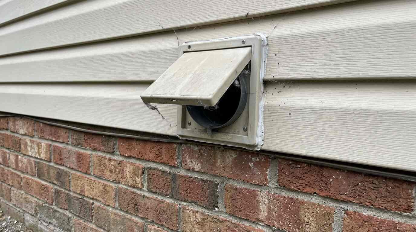 Exterior dryer vent hood on a house wall