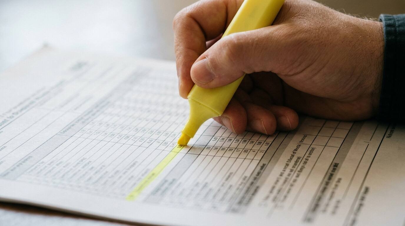 Highlighter marking a row on a printed tax form