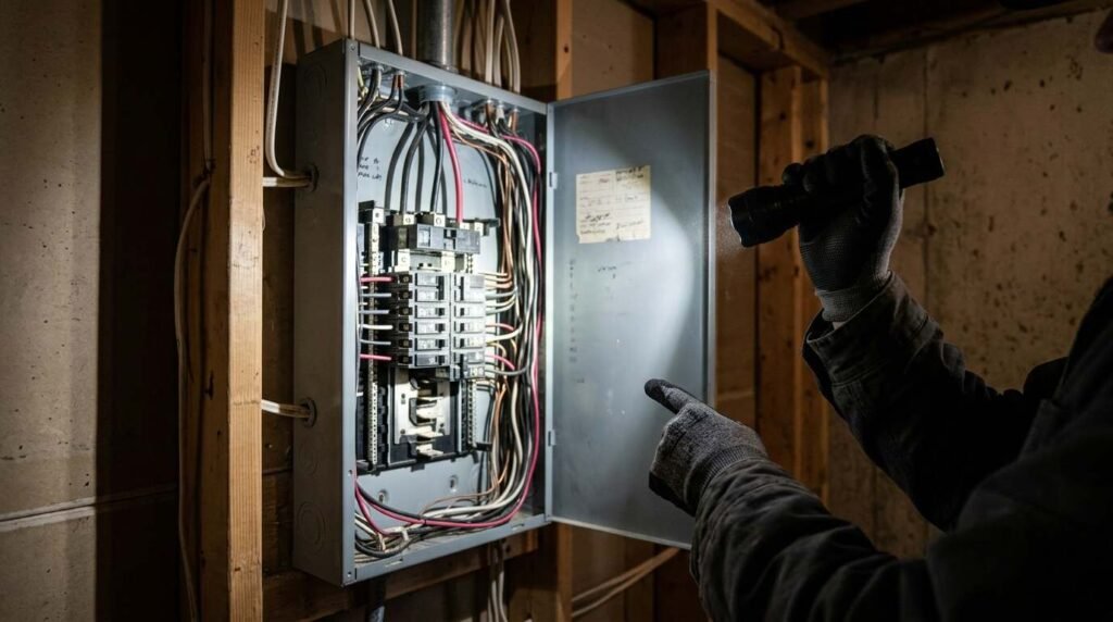 Inspector examining an electrical panel