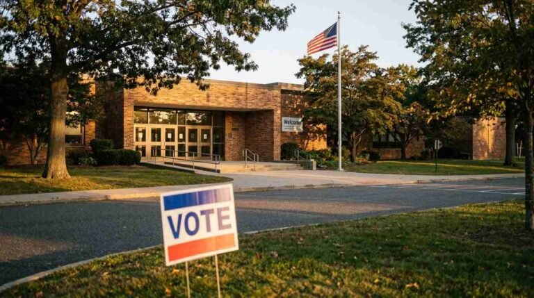 School entrance with vote sign