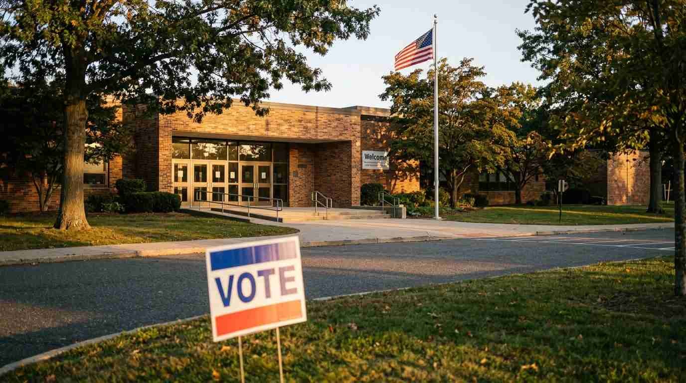 School entrance with vote sign