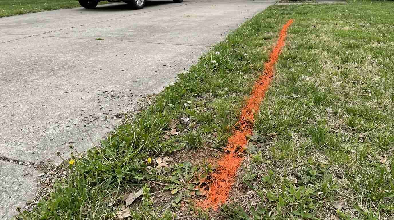 Utility marking paint line on a lawn