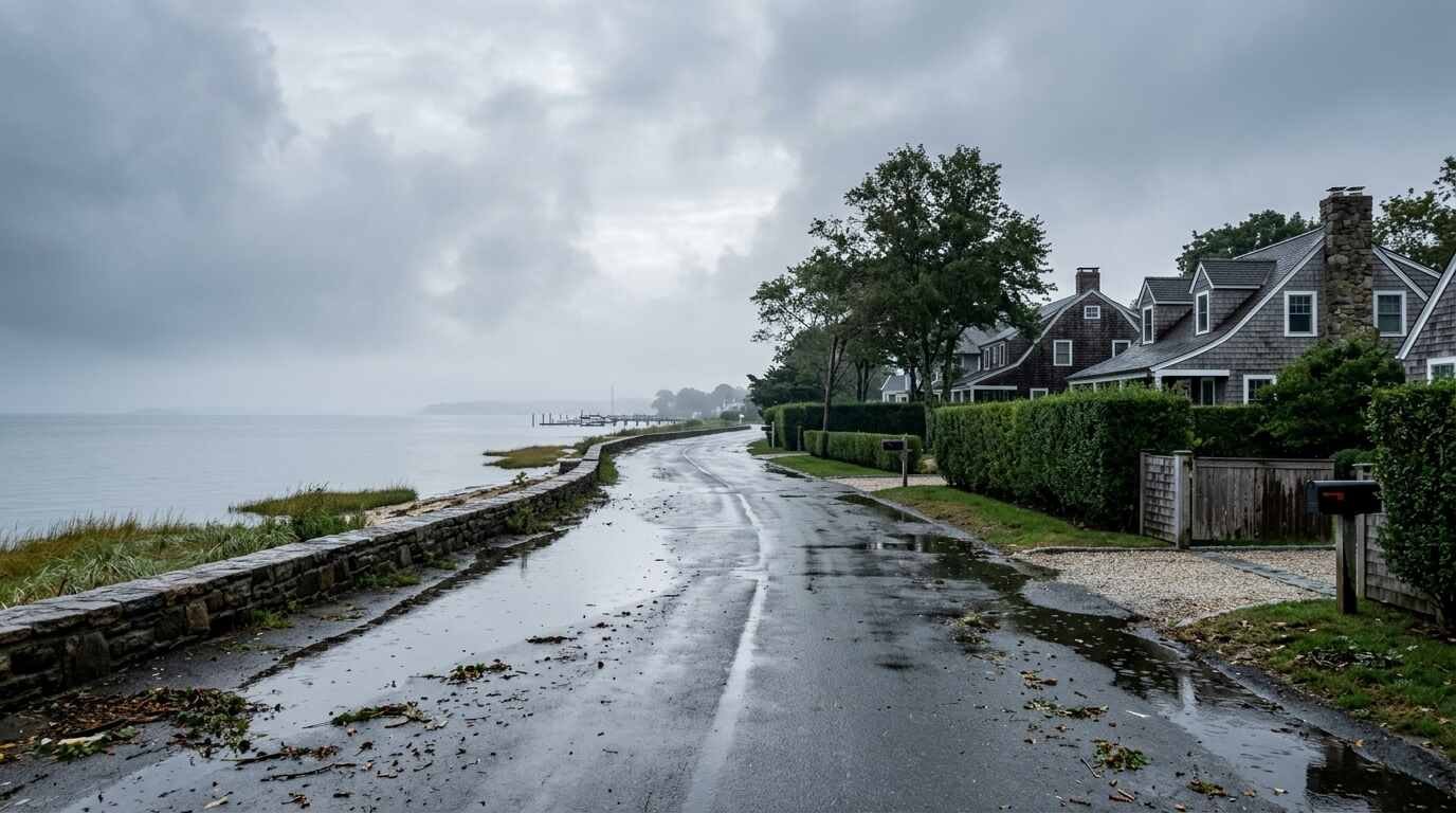 Long Island North Shore waterfront street after a nor’easter
