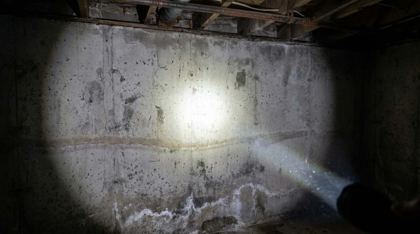 Inspector examining an electrical panel in a basement