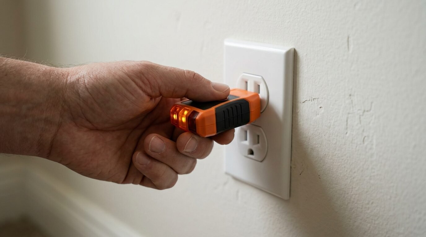 Flashlight beam on a foundation wall