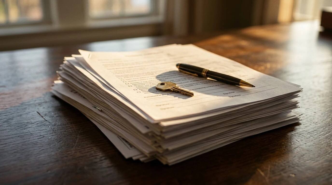 Keys on a kitchen table with papers