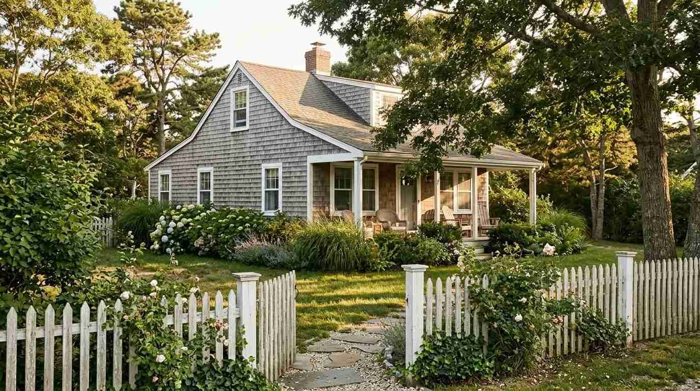Stone house behind a hedge