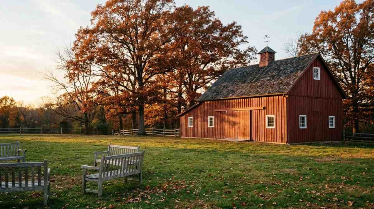 A restored red barn on the grounds of Frank Melville Memorial Park in Setauket.