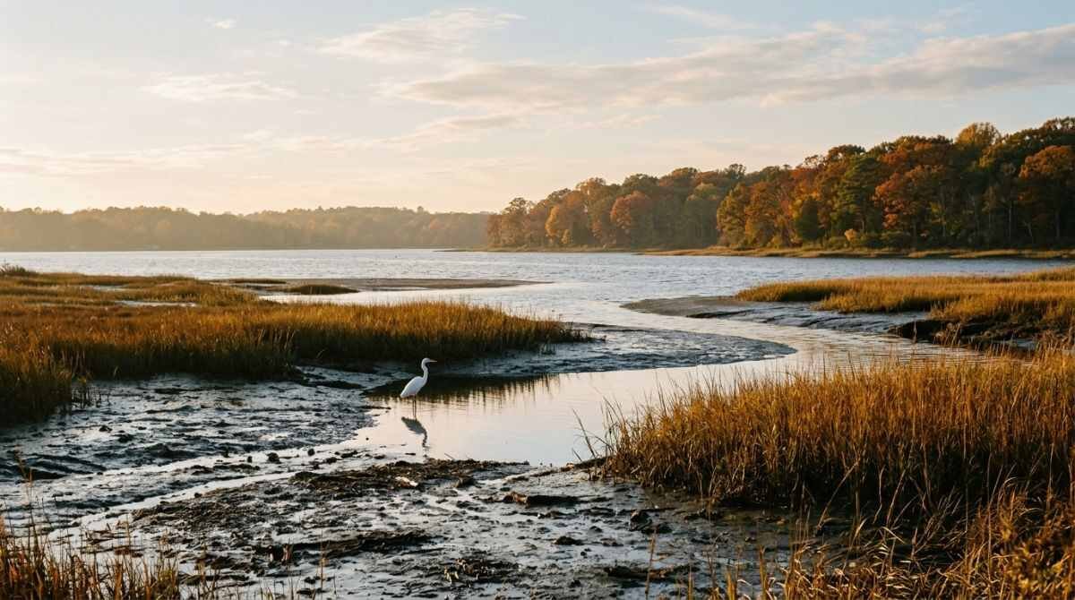 An estuary near Frank Melville Memorial Park leading toward Conscience Bay.