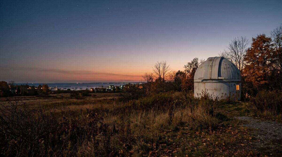 A small observatory dome at dusk, reflecting the stargazing programs at Avalon Nature Preserve.