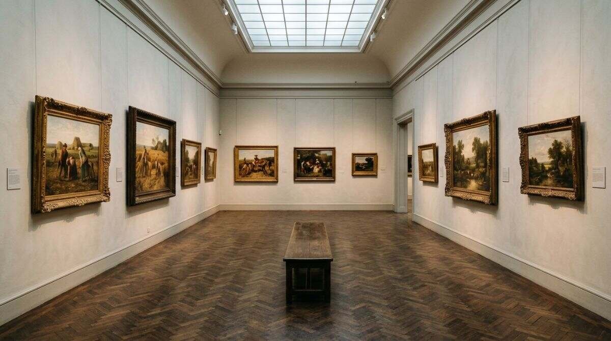 An art gallery with nineteenth-century paintings like those at the Long Island Museum.