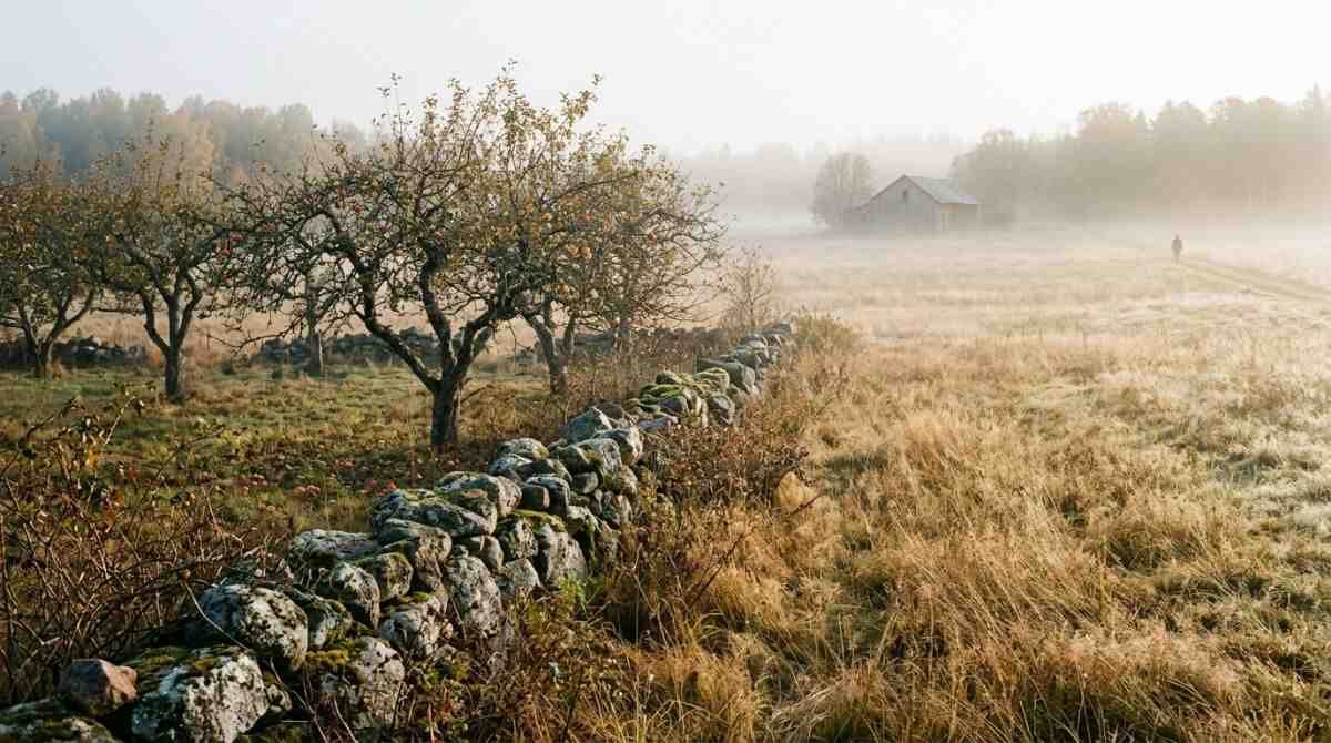 Old orchard and hayfield beside a historic farmstead like the Sherwood-Jayne Farm.