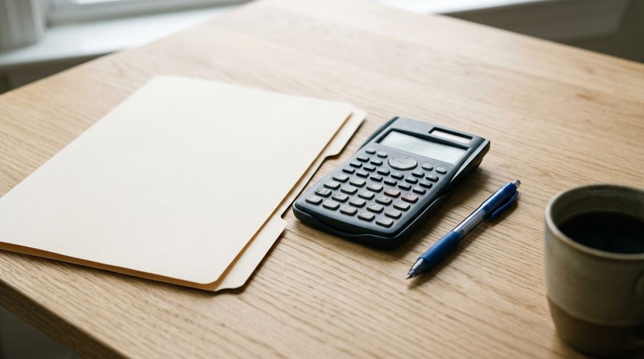 A calculator and pen beside paperwork used when comparing prequalification offers.