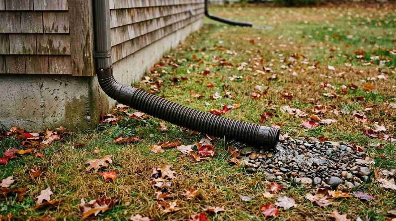 A gutter packed with autumn leaves, the first item on a fall water checklist.