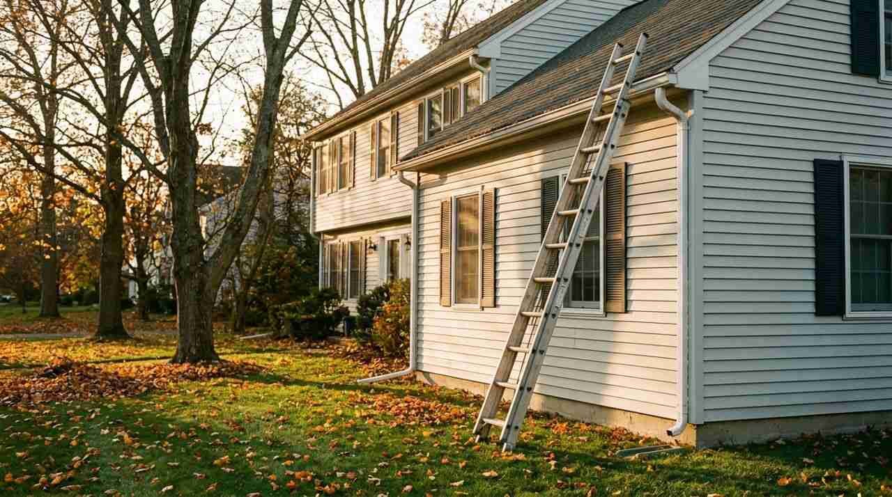 A downspout extension directing roof runoff across a lawn and away from the foundation.