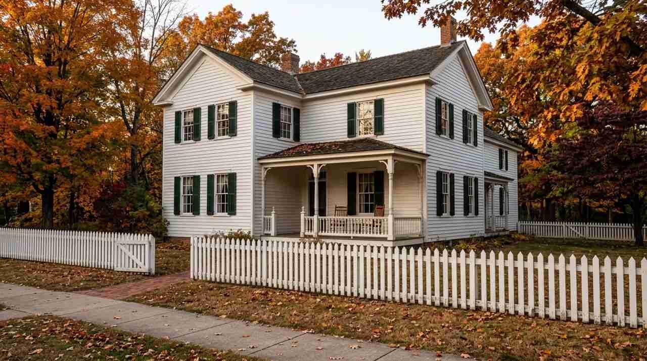 A historic house museum with autumn foliage, a typical Port Jefferson walking stop.